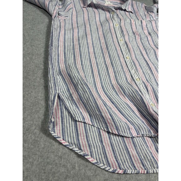 Gap Blue Pink Boyfriend Shirt Striped Linen Women Relaxed Coastal Button Up Sz M - Picture 5 of 9